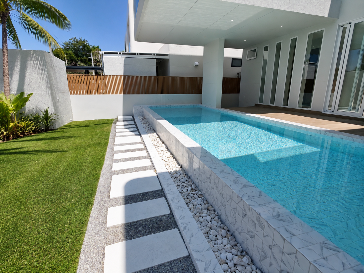 Private pool villa with tropical garden and beach access